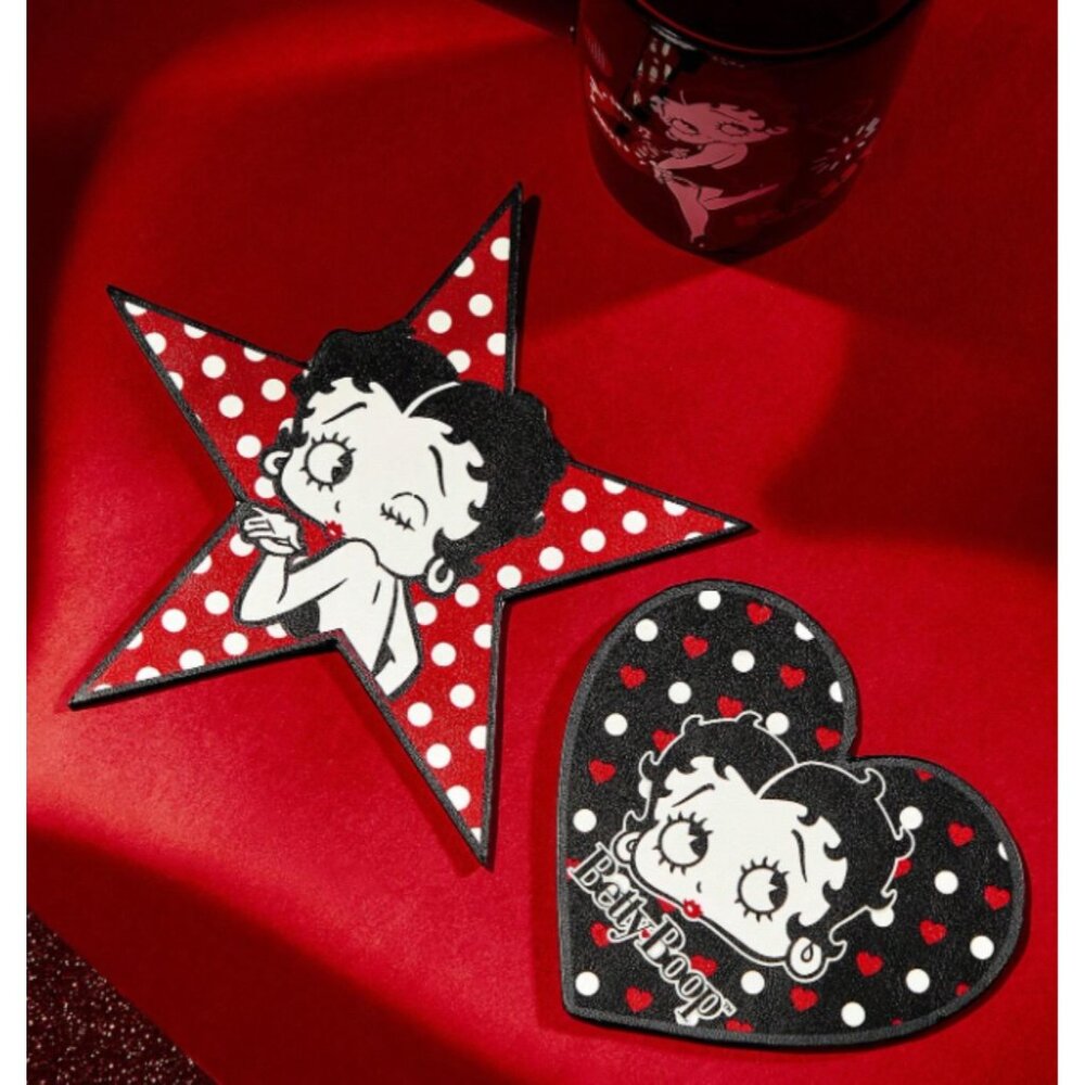 Betty Boop Coaster Set Star & Heart Retro Polka Dot 2pcs Cute Cartoon Decor